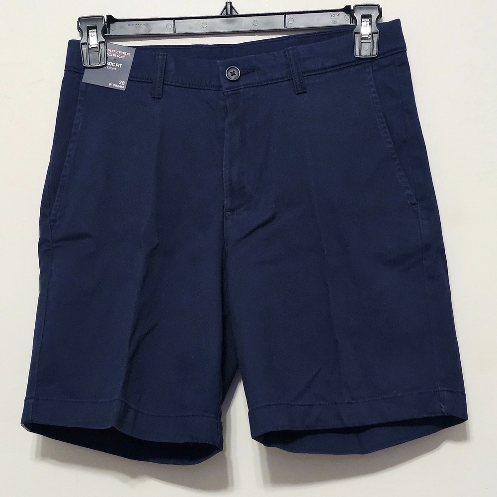 Mens Shorts 28 X 8 Navy Classic Fit Flat Front Cotton Stretch 0972